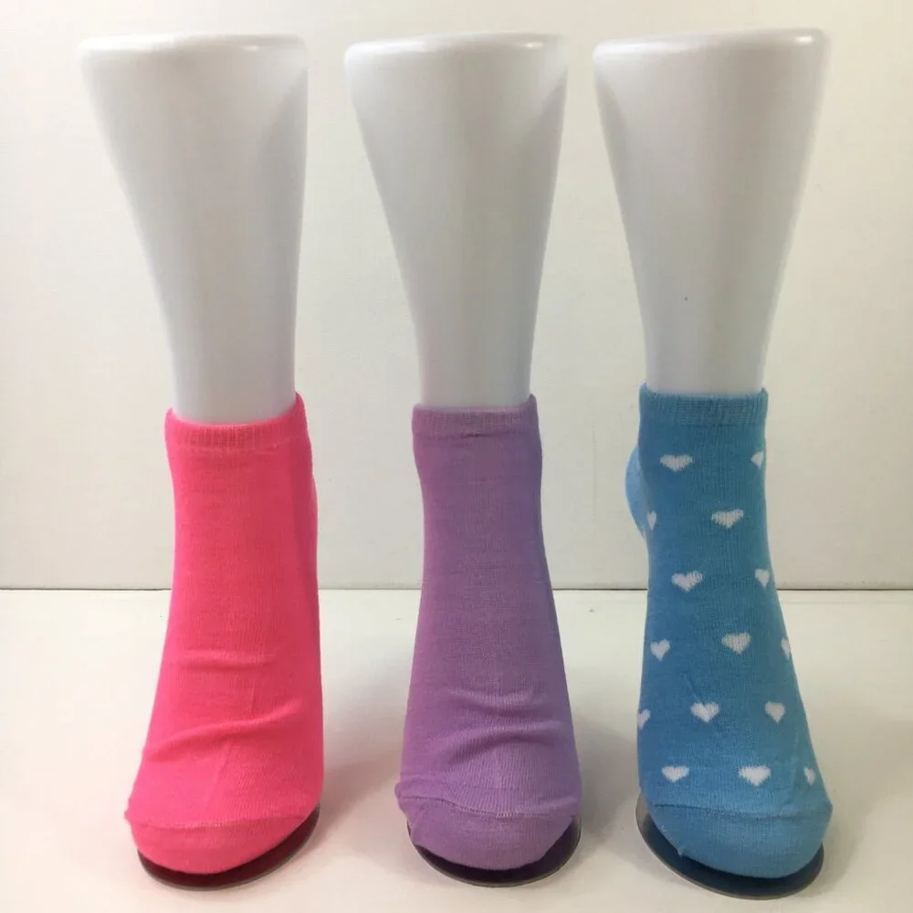 Womens Colorful Ankle Socks 3 Pack Pink Purple Blue Heart Pattern